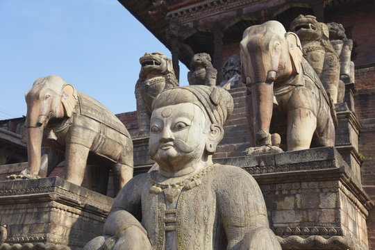 Statues of Nyatapola Temple, Taumadhi Tole, Bhaktapur, Kathmandu Valley, Nepal