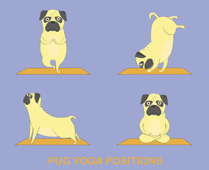 Yoga pugs set. Cute pugs doing yoga