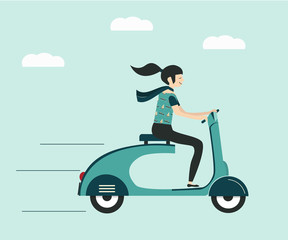 Woman riding scooter flat style design