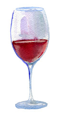 watercolor sketch of glass of vine on white background