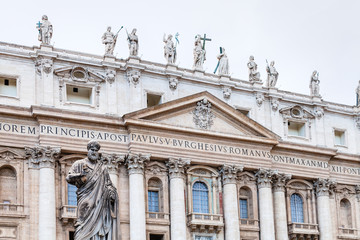 Statue Saint Peter in front of St Peter's Basilica