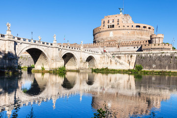 Castle of the Holy Angel and bridge in Rome city