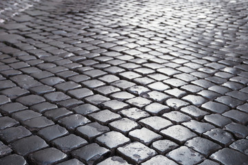 cobble stone pavement in Rome city