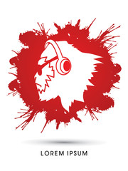 Face Gorilla with sun glasses and headphone, designed on grunge splash blood background graphic vector