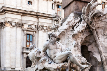 statues of Fontana dei Quattro Fiumi in Rome