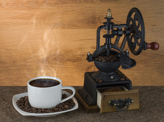 Fototapeta na wymiar natural coffee beans with coffee maker.