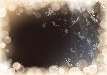 Snowflakes and gold lights on black background Vector