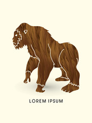 Gorilla standing designed using brown grunge brush graphic vector.
