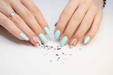 Natural nails, gel polish. Perfect clean manicure with zero cuticle. Nail art design for the fashion style.