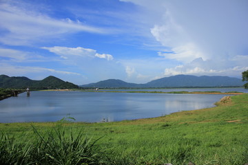 Blue sky in the dam