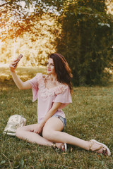 Fototapeta premium girl doing makeup