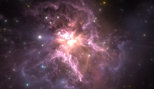 Space background with nebula and stars. Glowing nebula is the remnant of a supernova explosion