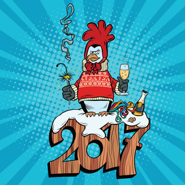 The penguin dressed as a rooster, new year 2017