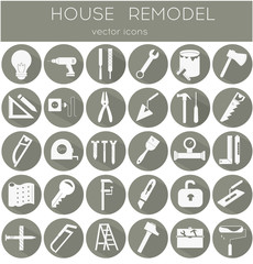 Modern flat line tools icons set for home improvement