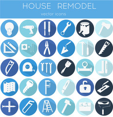 Modern flat line tools icons set for home improvement