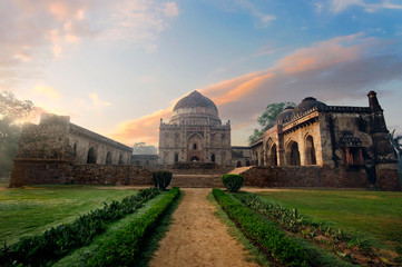 Bada Gumbad Complex at early morning in Lodi Garden Monuments, Delhi, India