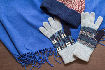Wool muffler and gloves and hat