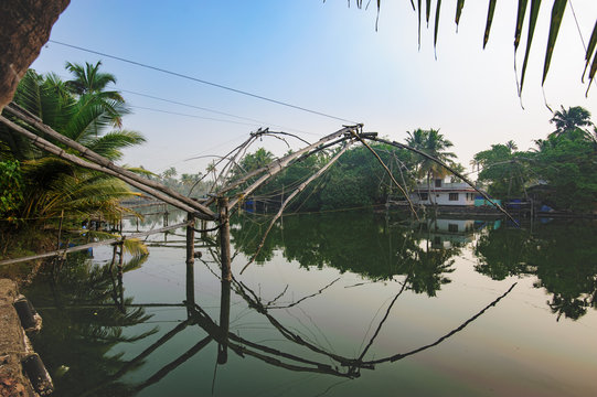 Chinese fishing nets (Cheena vala), Kochi district, Kerala state, India