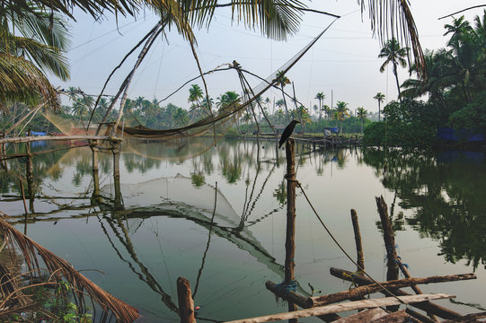 Chinese fishing nets (Cheena vala), Kochi district, Kerala state, India