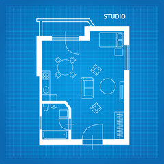 Apartment Floor Plan Studio Blueprint. Vector
