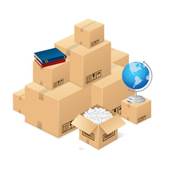Moving Concept with a Pile of Cardboard Boxes. Vector