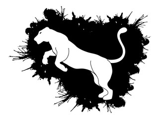Panther or Lioness jumping designed on splash ink background graphic vector.