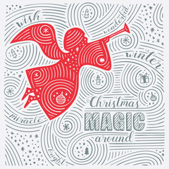 Winter Card. The Lettering - Christmas Magic Around. New Year / Christmas Design. Handwritten Swirl Pattern. Vector Illustration. - 130181574