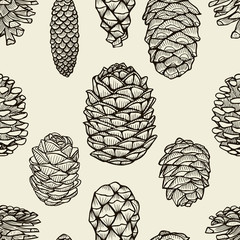 Fototapeta premium Seamless pattern with pine cones