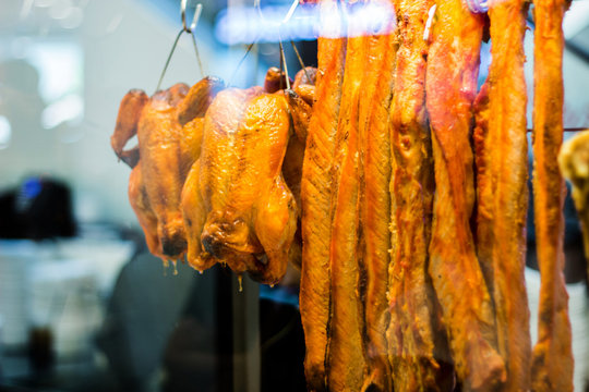 duck ,red pork and cripy pork hanking food
