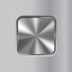 Square chrome button on metal background