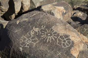 Petroglyphs, created by the prehistoric Hohokam people, about 1000 years ago, West-Tucson Mountain District, Saguaro National Park, Arizona