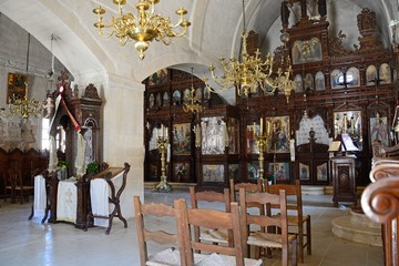 Fototapeta na wymiar Religious altars inside the Arkadi Monastery church, Crete.