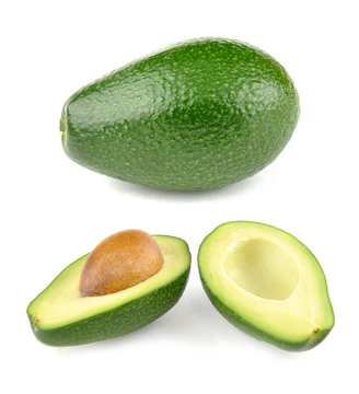 Avocado, whole and cut in half