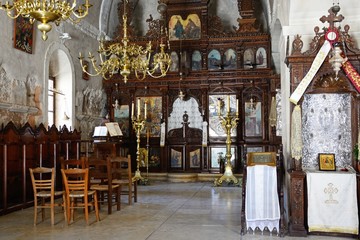 Religious altars inside the Arkadi Monastery church, Crete.