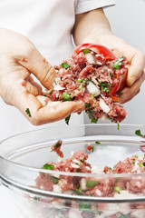 Baked paprika stuffed with meat and rice, cooking series
