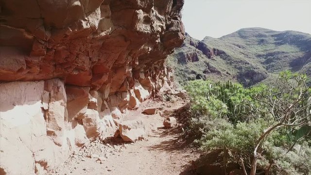 Hiking in Anaga National Park. Beautiful mountain landscape on tropical island Tenerife, Canary Islands, Spain.