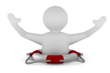 sinking man in lifebuoy. Isolated 3D image