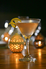

Alcohol cocktail drink on the table, dinner time, candle light