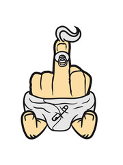 Baby diaper pacifier child cute cute show gloves glove stinkfinger middle finger symbol fuck you off logo design cool insult insulting fake you fierce