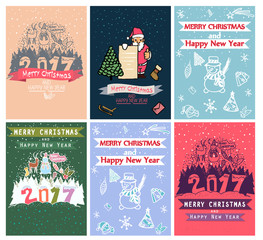 Collection of 6 Christmas card templates. Posters set. illustration