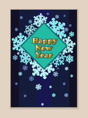 Blue card with a new year. Snowflakes. Vector