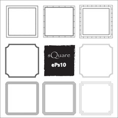 Set of empty scribble square frame, vector design elements, 9 square frame.