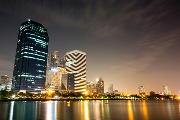 Fototapeta premium Benchakitti park night scape, a public recreation park in Bangkok, Thailand