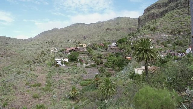 Scenic view of famous Masca ravine leading from village of Masca to shore of Atlantic Ocean. Tenerify Canary Islands, Spain.