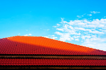 New red metal tiled roof house roofing construction exterior tex