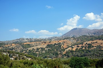 Fototapeta na wymiar View of the mountainous countryside near Margarites, Crete.