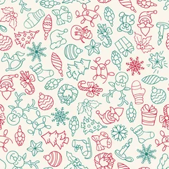 Fototapeten Christmas seamless pattern with different icons. © vextok