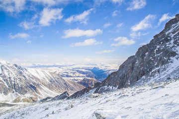 The majestic mountain peaks of the Eastern Sayan mountains.
