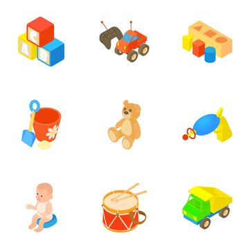 Toys icons set. Cartoon illustration of 9 toys vector icons for web