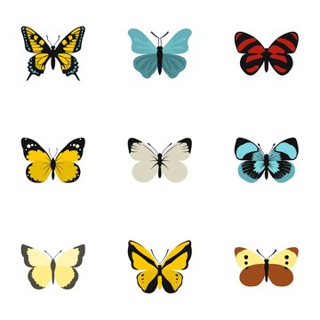 Creatures butterflies icons set. Flat illustration of 9 creatures butterflies vector icons for web